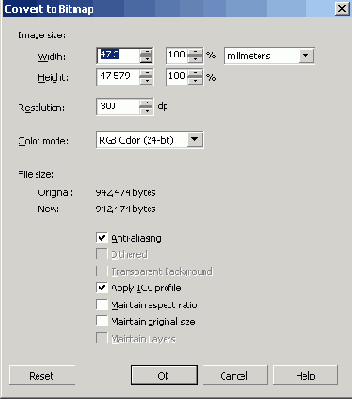 Диалоговое окно Convert to Bitmap